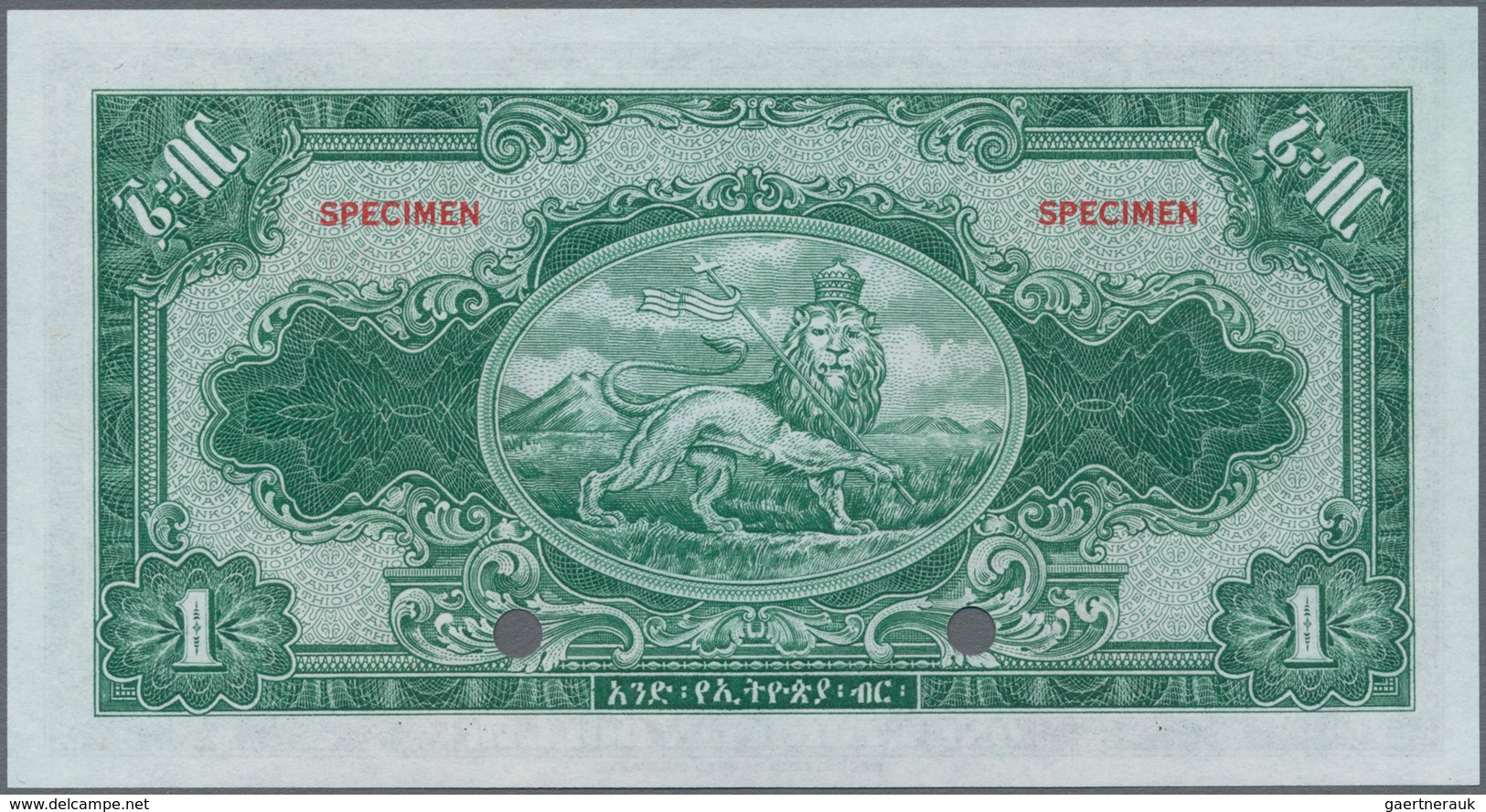 Ethiopia / Äthiopien: The State Bank Of Ethiopia 1 Dollar ND(1945) SPECIMEN With Signature Rozell, P - Ethiopie