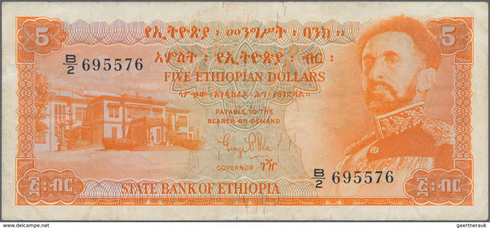 Ethiopia / Äthiopien: Pair With 5 Dollars ND(1945) P.13a (VF+) And 5 Dollars ND(1961) P.19 (VF). (2 - Aethiopien