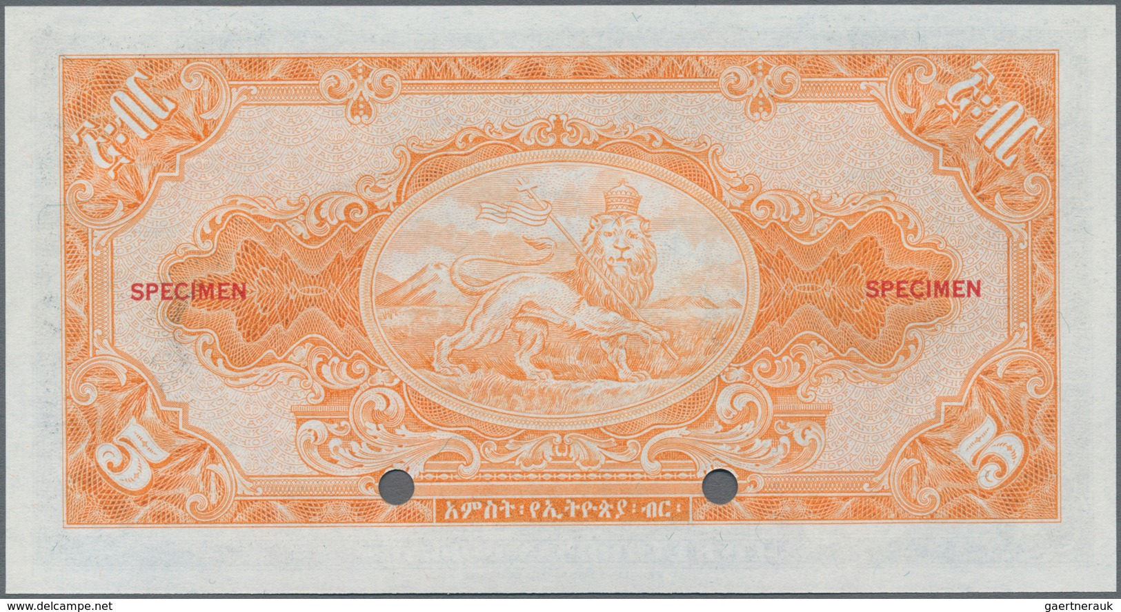 Ethiopia / Äthiopien: The State Bank Of Ethiopia 5 Dollars ND(1945) SPECIMEN With Signature Rozell, - Ethiopie