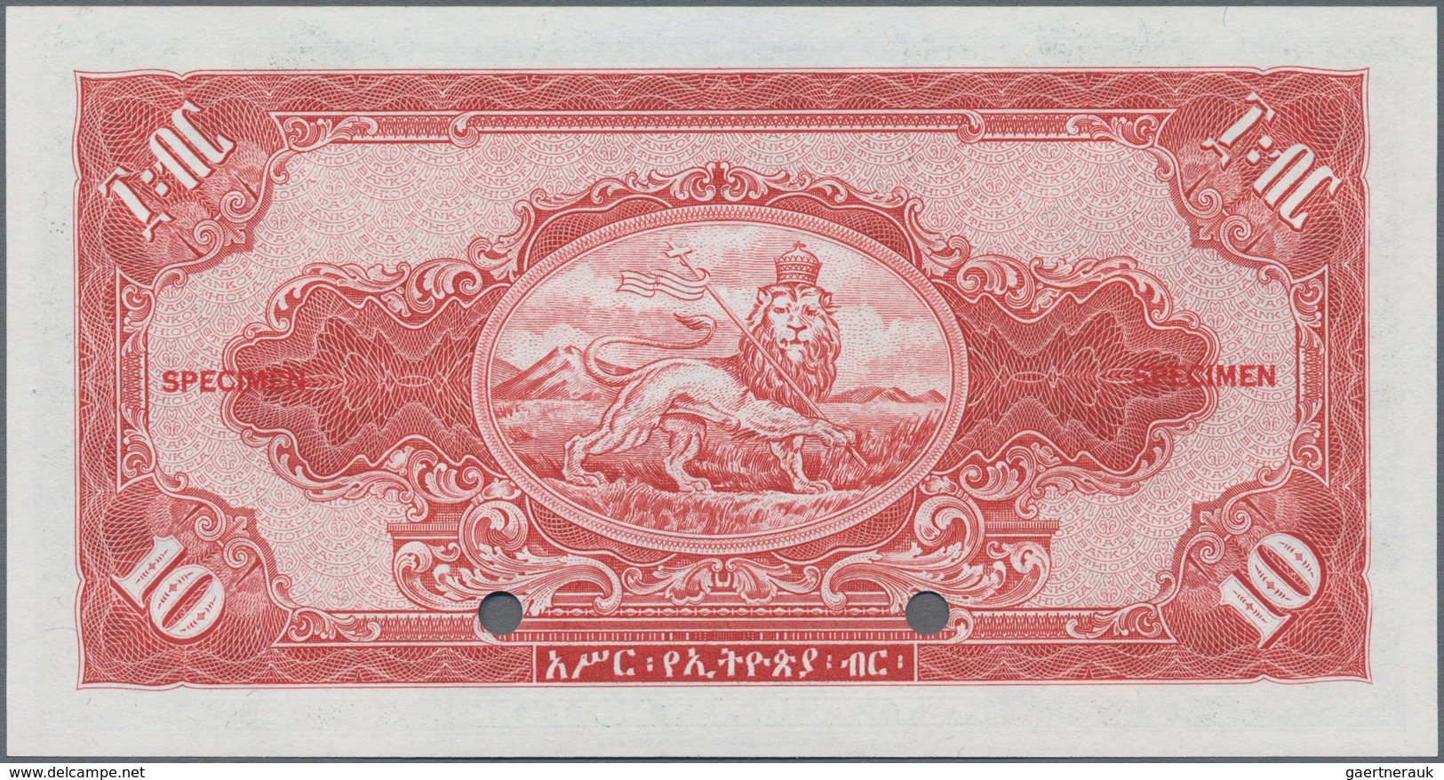 Ethiopia / Äthiopien: The State Bank Of Ethiopia 10 Dollars ND(1945) SPECIMEN With Signature Rozell, - Ethiopia