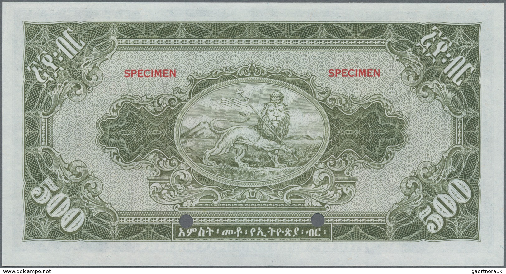 Ethiopia / Äthiopien: The State Bank Of Ethiopia 500 Dollars ND(1945) SPECIMEN With Signature Rozell - Aethiopien