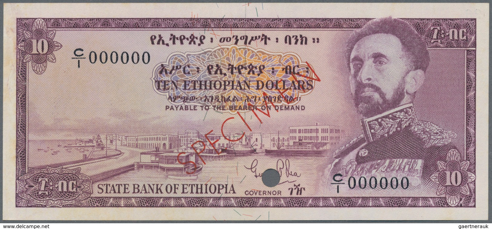 Ethiopia / Äthiopien: Bank Of Ethiopia 10 Dollars ND(1961) Color Trial SPECIMEN In Lilac Instead Of - Aethiopien