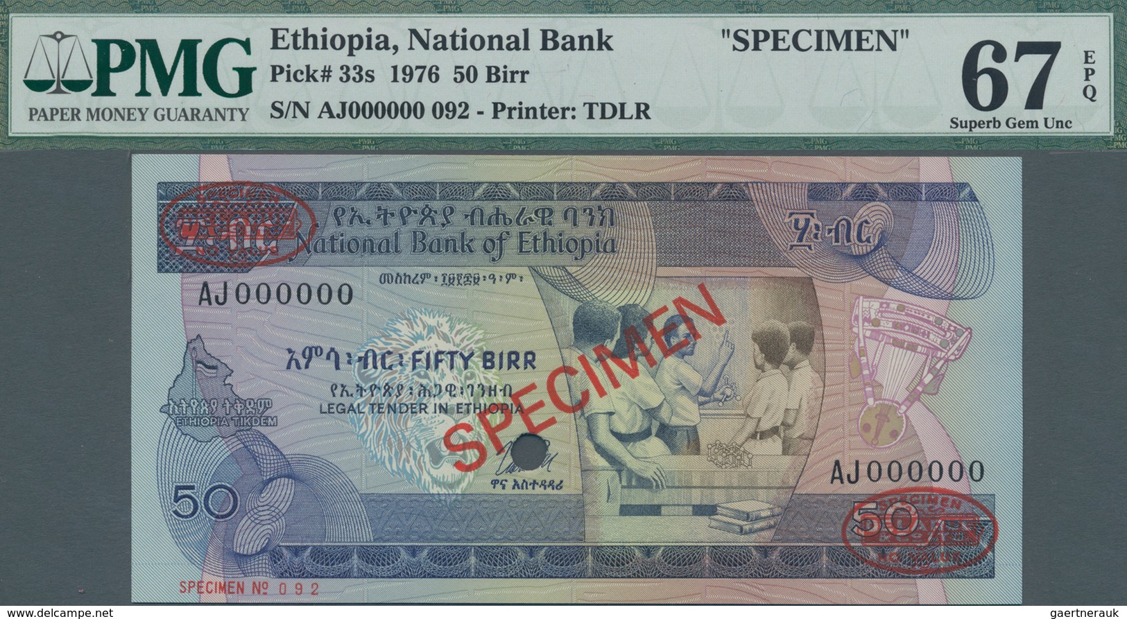 Ethiopia / Äthiopien: National Bank Of Ethiopia 50 Birr 1976 TDLR SPECIMEN, P.33s With Specimen Numb - Ethiopie