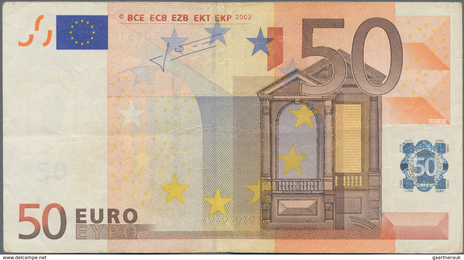 EURO: European Central Bank 50 Euros, Series 2002 With Signature Jean-Claude Trichet, Serial Letter - Autres & Non Classés