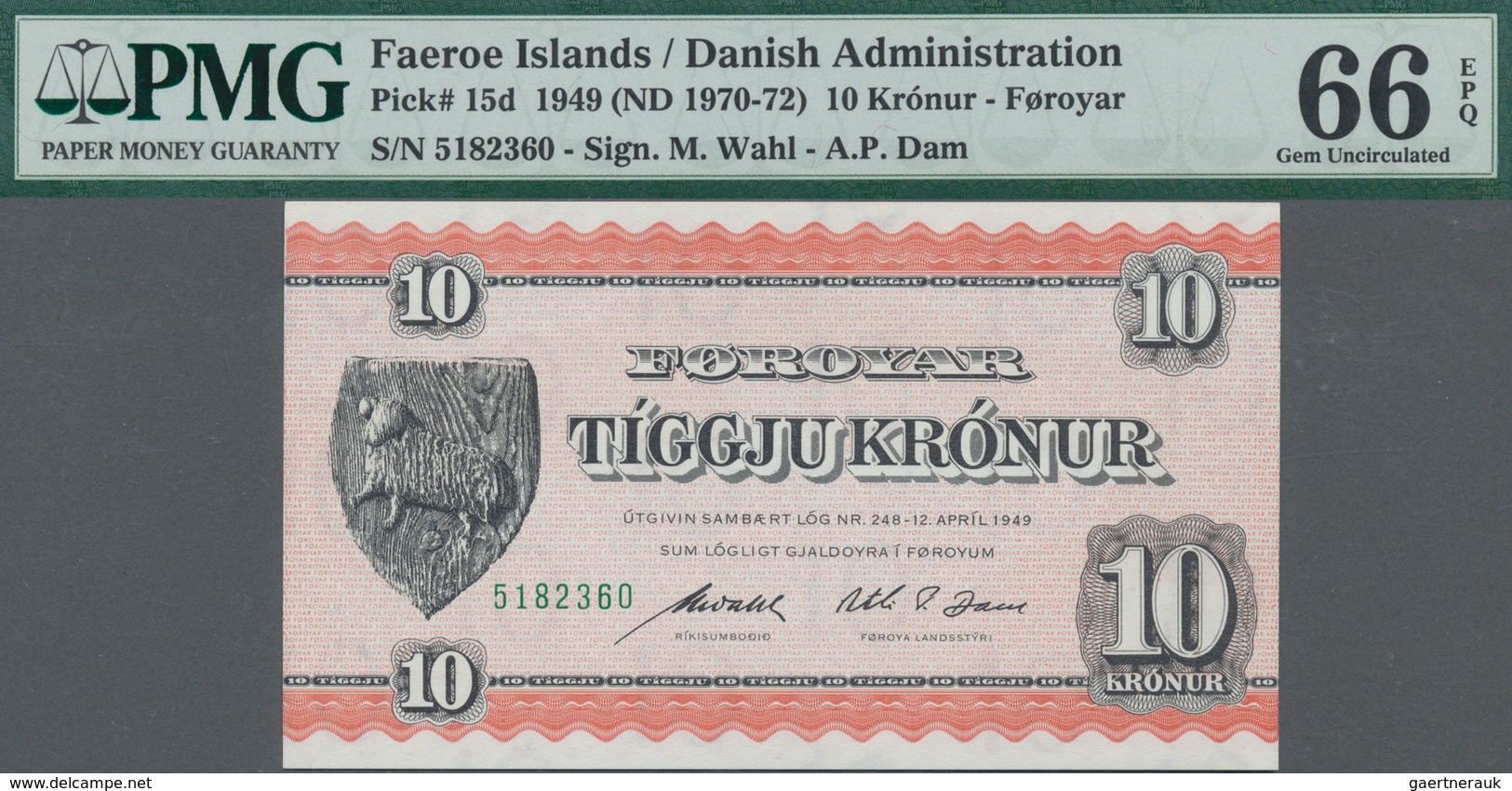 Faeroe Islands / Färöer: Lot With 4 Banknotes Containing 10 Kronur ND(1970-72) P.15d PMG 66 EPQ, 10 - Féroé (Iles)