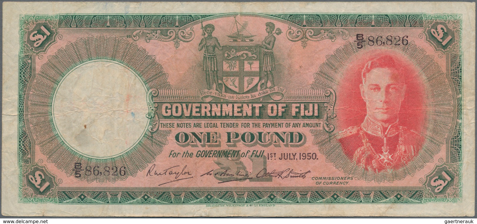 Fiji: Government Of Fiji 1 Pound 1950, P.40e, Still Nice With Tiny Pinholes Ans Minor Margin Split. - Fidji