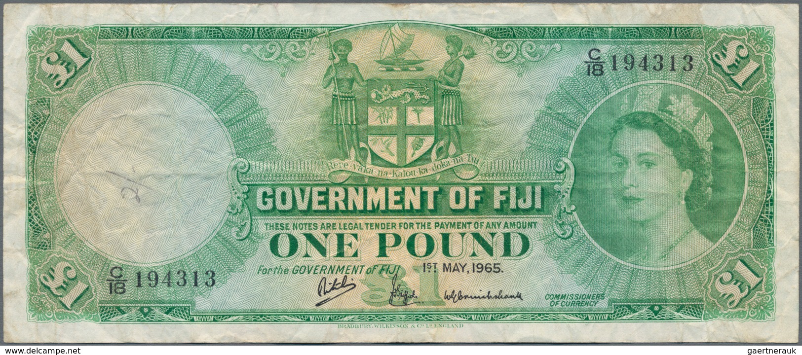 Fiji: Government Of Fiji 1 Pound 1965, P.53a, Small Graffiti At Left On Front And A Number Of Folds - Fidji