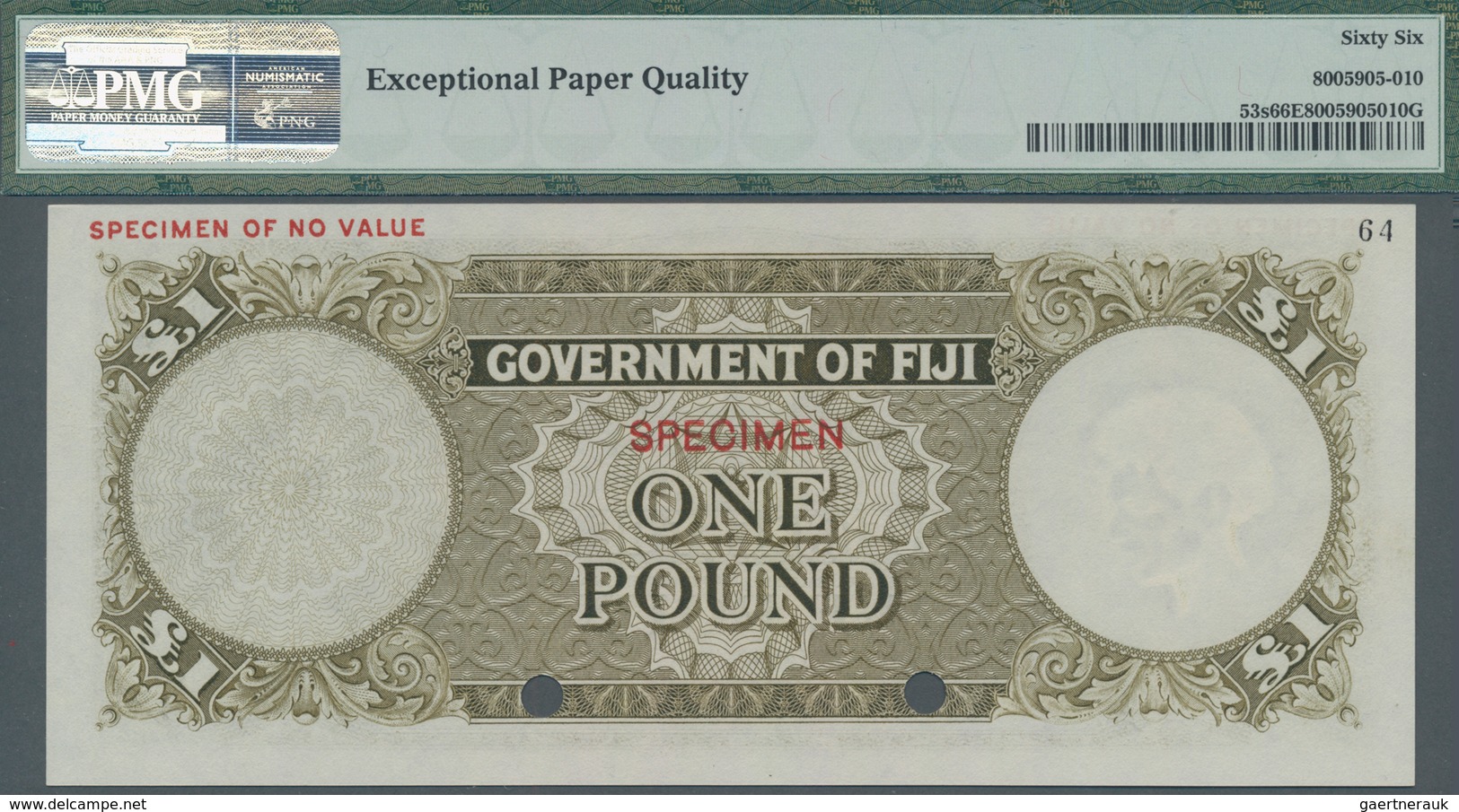 Fiji: Government Of Fiji 1 Pound 1954-67 SPECIMEN, P.53s, Red Overprint "Specimen" And "Specimen Of - Fiji