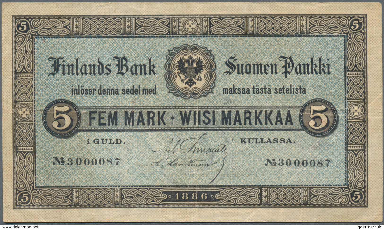 Finland / Finnland: Finlands Bank 5 Markkaa 1886, P.A50, Great Original Shape With Bright Colors, So - Finlande