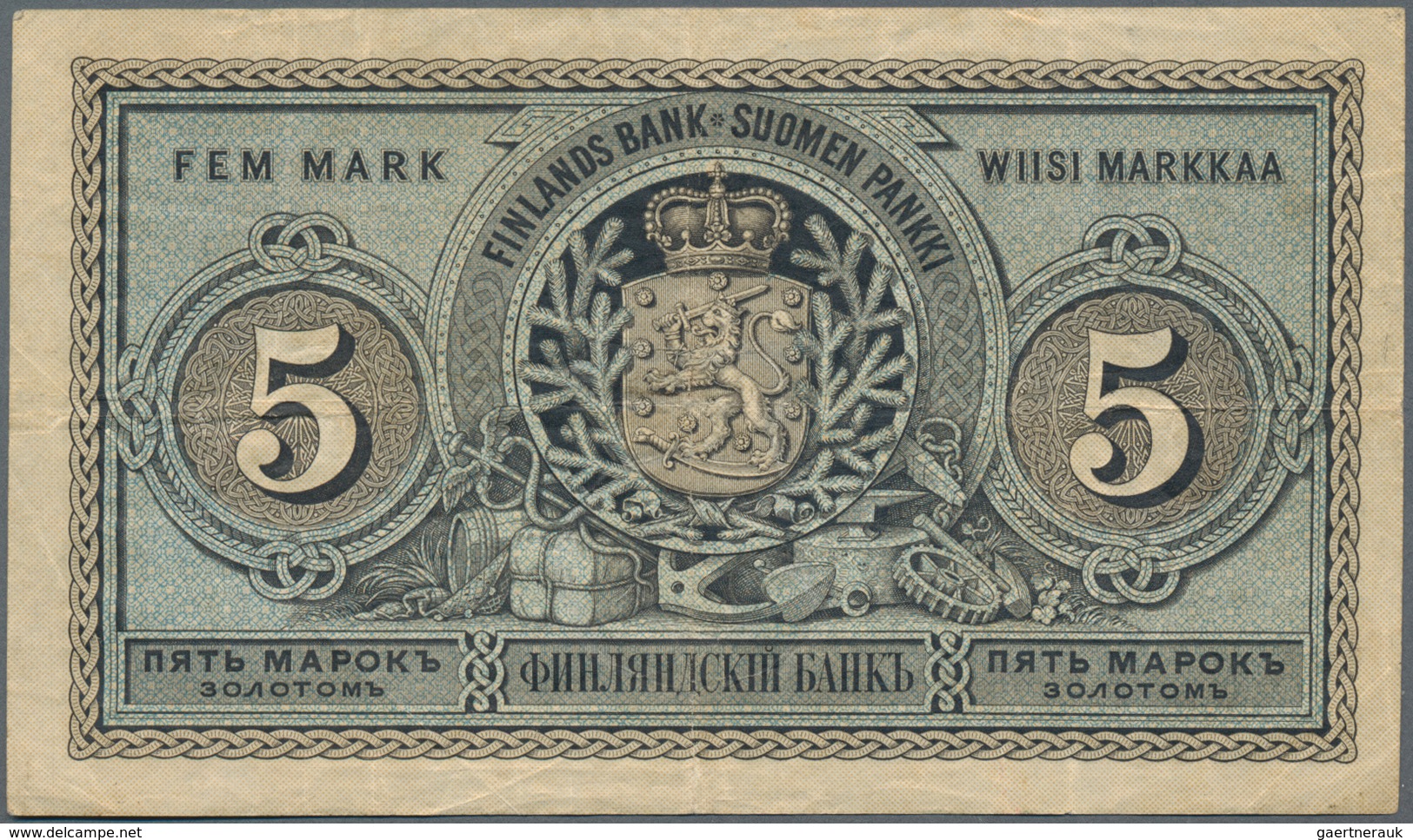 Finland / Finnland: Finlands Bank 5 Markkaa 1886, P.A50, Great Original Shape With Bright Colors, So - Finnland