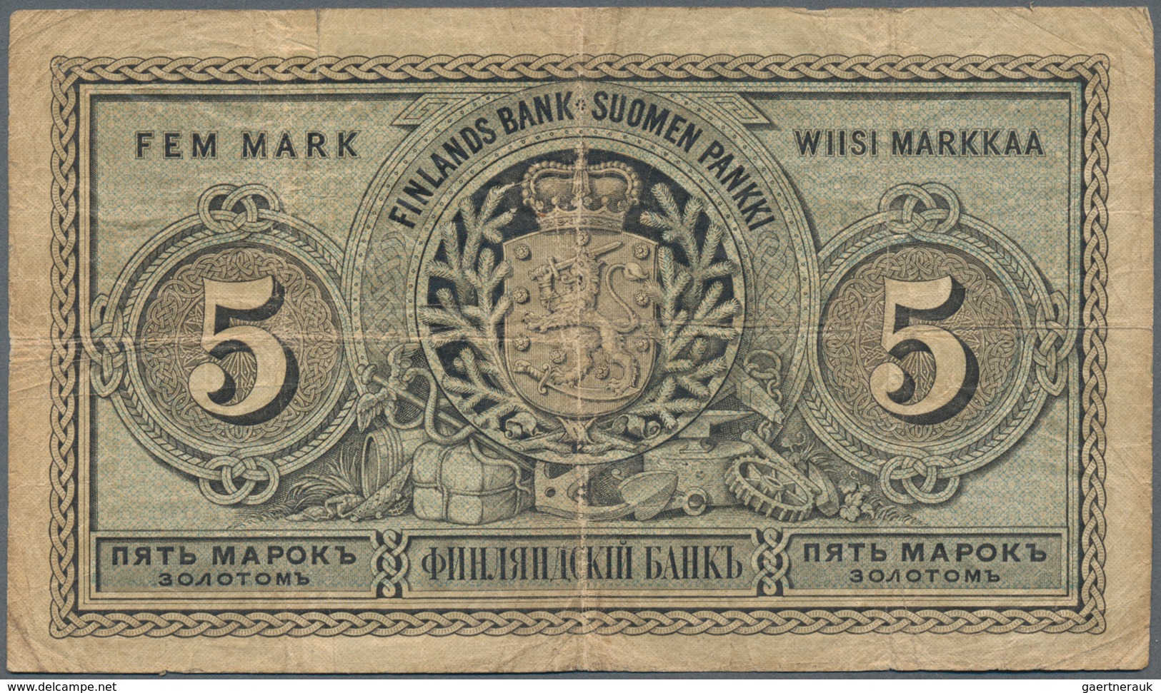 Finland / Finnland: Finlands Bank 5 Markkaa 1886, P.A50, Lightly Toned Paper With Small Border Tears - Finland