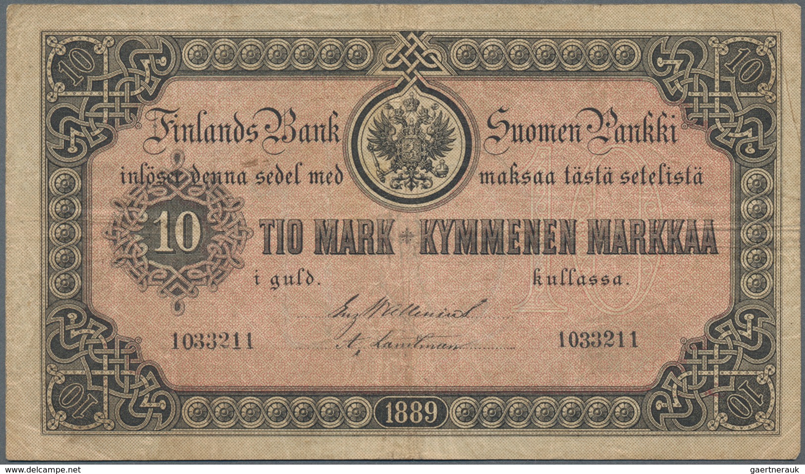 Finland / Finnland: Finlands Bank 10 Markkaa 1889, P.A51, Great Banknote With A Few Folds And Toned - Finland