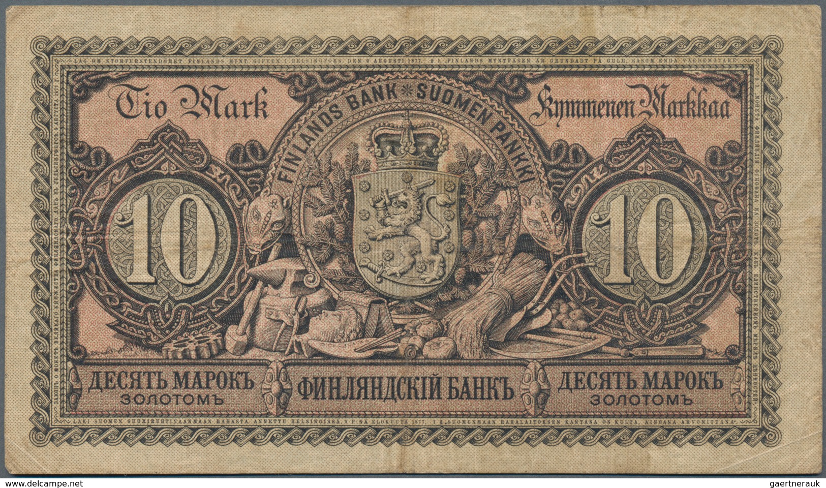 Finland / Finnland: Finlands Bank 10 Markkaa 1889, P.A51, Great Banknote With A Few Folds And Toned - Finlande