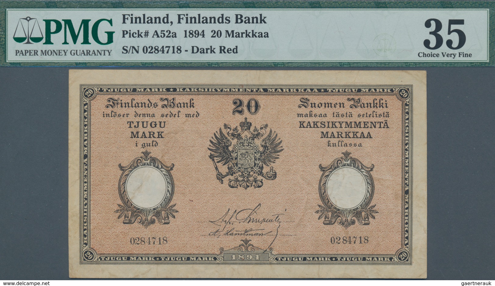 Finland / Finnland: Finlands Bank 20 Markkaa 1894, P.A52, Still Great Condition With Small Repair (c - Finnland