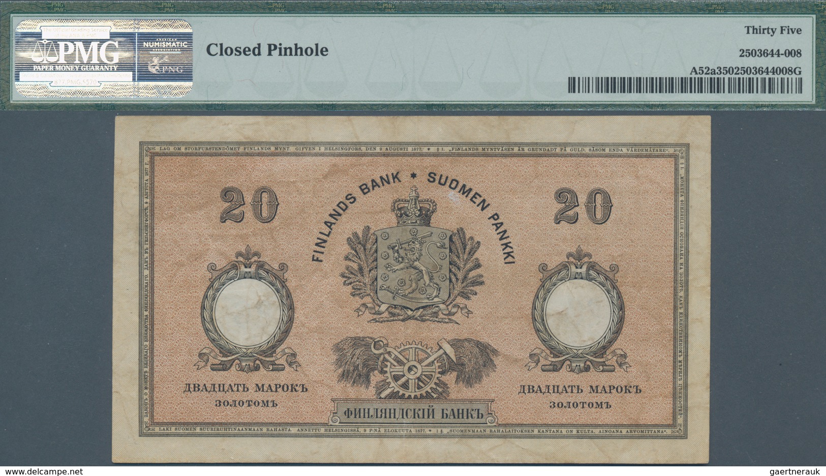 Finland / Finnland: Finlands Bank 20 Markkaa 1894, P.A52, Still Great Condition With Small Repair (c - Finlande