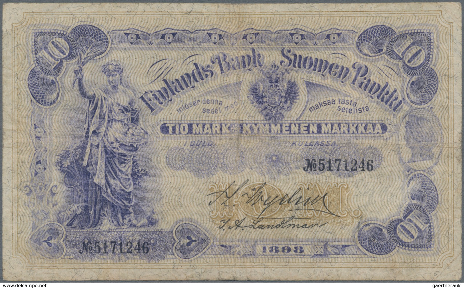 Finland / Finnland: 10 Markkaa 1898, P.3c, Very Nice Note With Still Strong Paper And Some Minor Spo - Finland