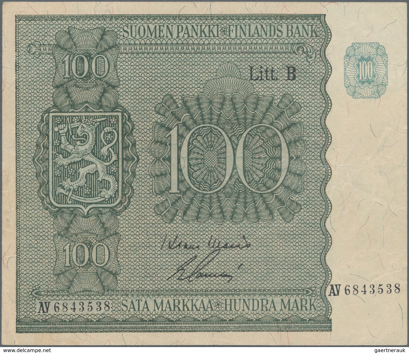 Finland / Finnland: Pair With 100 Markkaa 1945 Litt.B, P.88 (VF) And 500 Markkaa 1975 P.110 (VF). (2 - Finnland