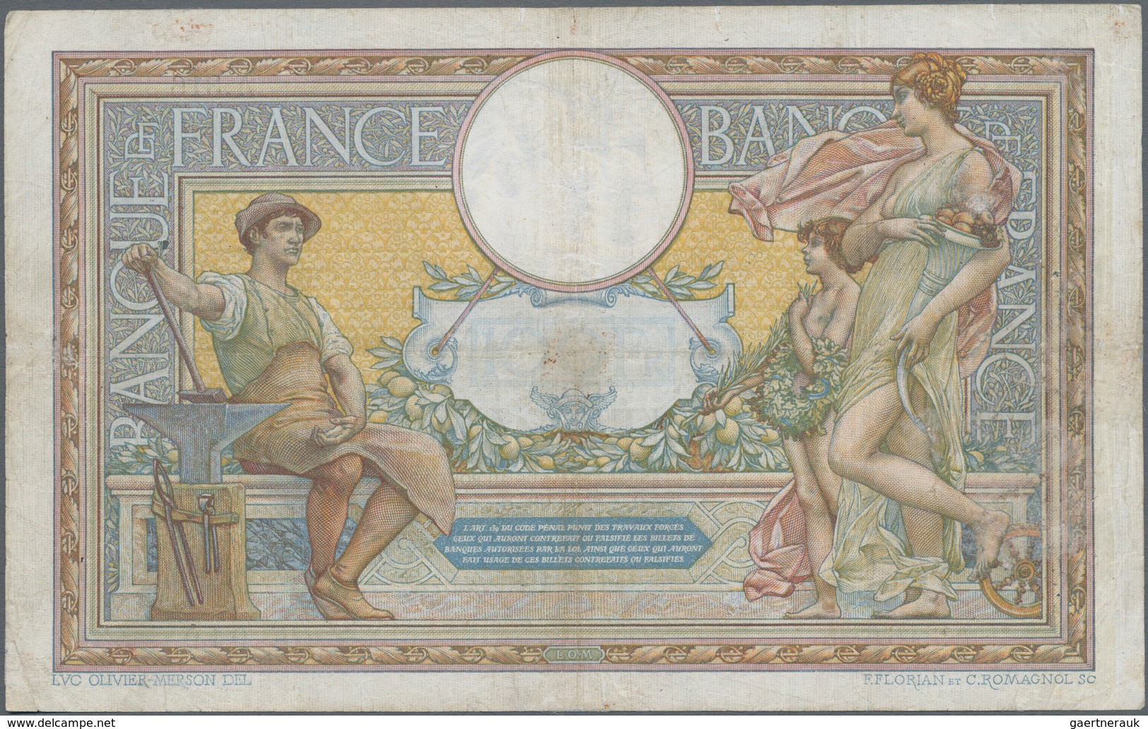 France / Frankreich: Banque De France 100 Francs 1908 With "LOM 02" On The Bale At Lower Right, P.69 - Sonstige & Ohne Zuordnung