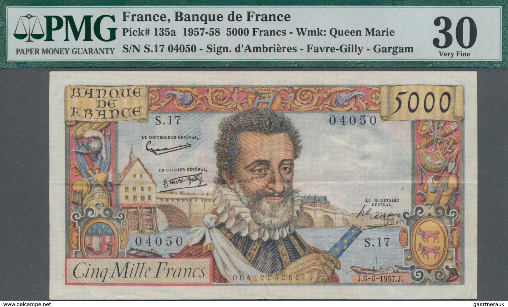 France / Frankreich: Banque De France 5000 Francs 1957, P.135, Still Great Condition With A Few Fold - Autres & Non Classés