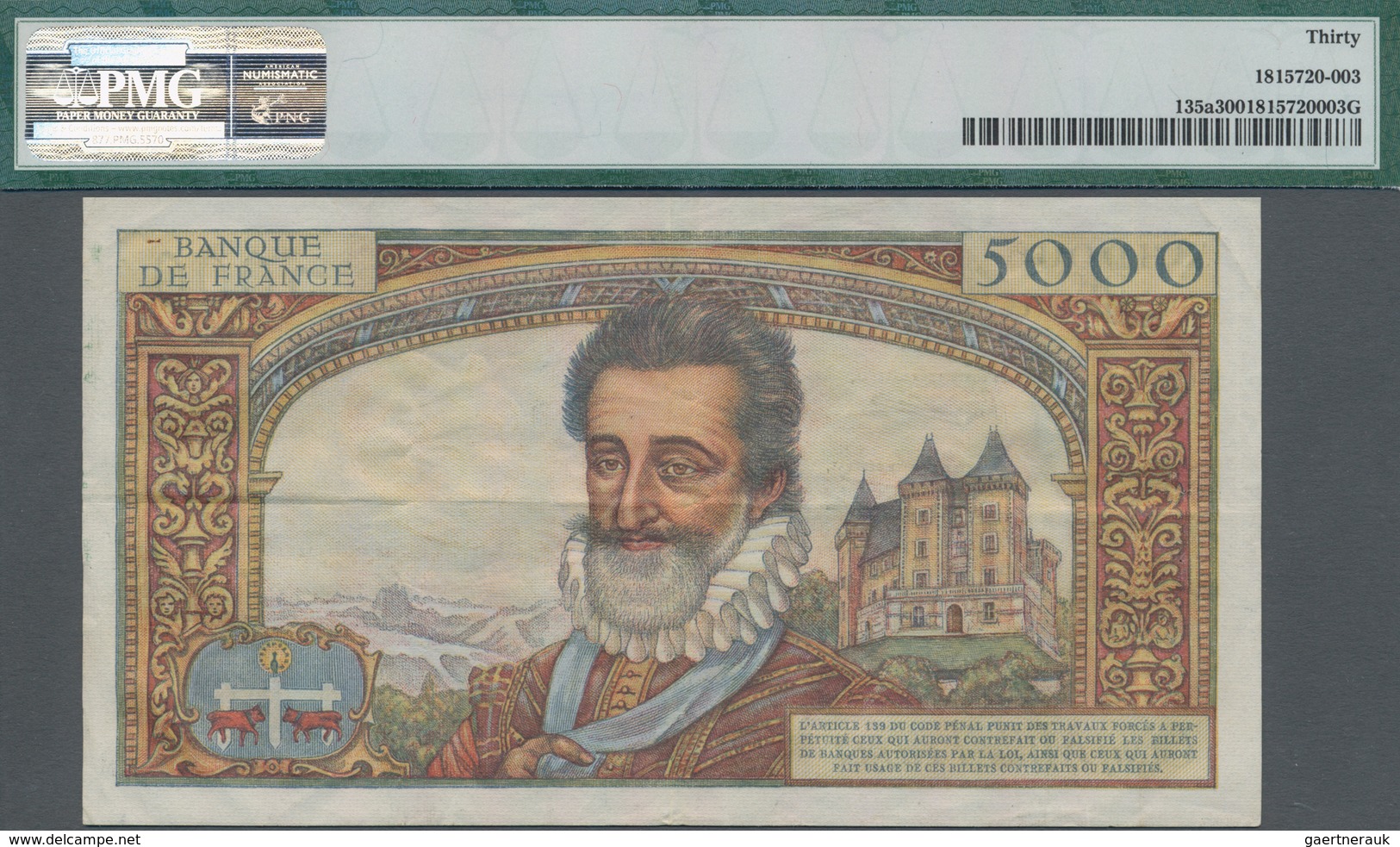 France / Frankreich: Banque De France 5000 Francs 1957, P.135, Still Great Condition With A Few Fold - Autres & Non Classés