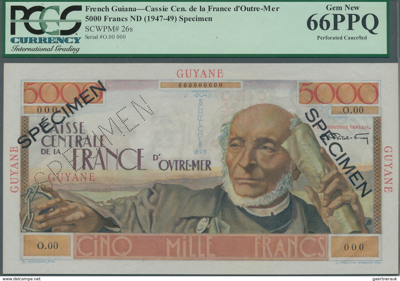 French Guiana / Französisch-Guayana: Caisse Centrale De La France D'Outre-Mer 5000 Francs ND(1947-49 - French Guiana