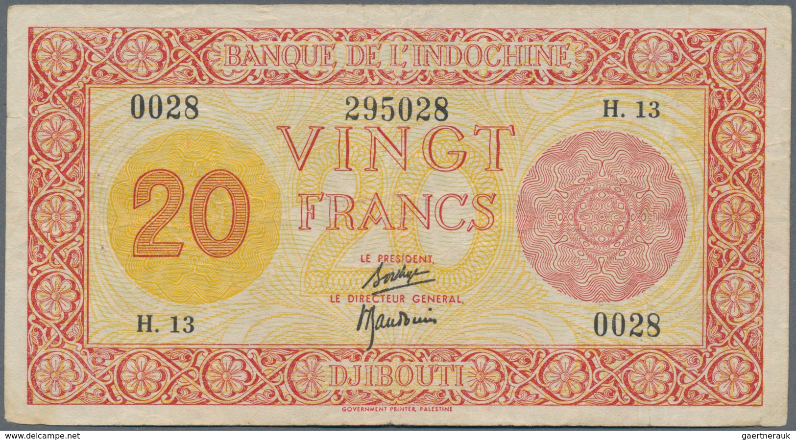 French Somaliland / Französisch Somaliland: Banque De L'Indochine – Djibouti/French Somaliland 20 Fr - Other - Africa