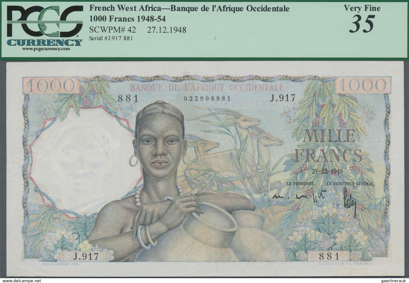 French West Africa / Französisch Westafrika: Banque De L'Afrique Occidentale 1000 Francs 1948, P.42, - Westafrikanischer Staaten