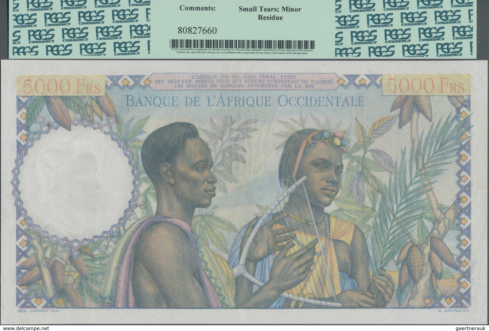 French West Africa / Französisch Westafrika: Banque De L'Afrique Occidentale 5000 Francs 1950, P.43, - West African States