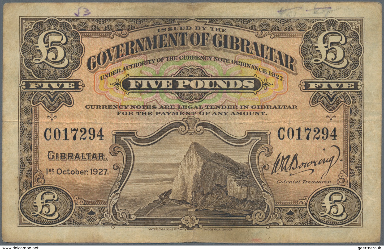 Gibraltar: Highly Rare Set With 12 Banknotes 5 Pounds 1927, P.13, First Issue Of This Note Printed B - Gibraltar