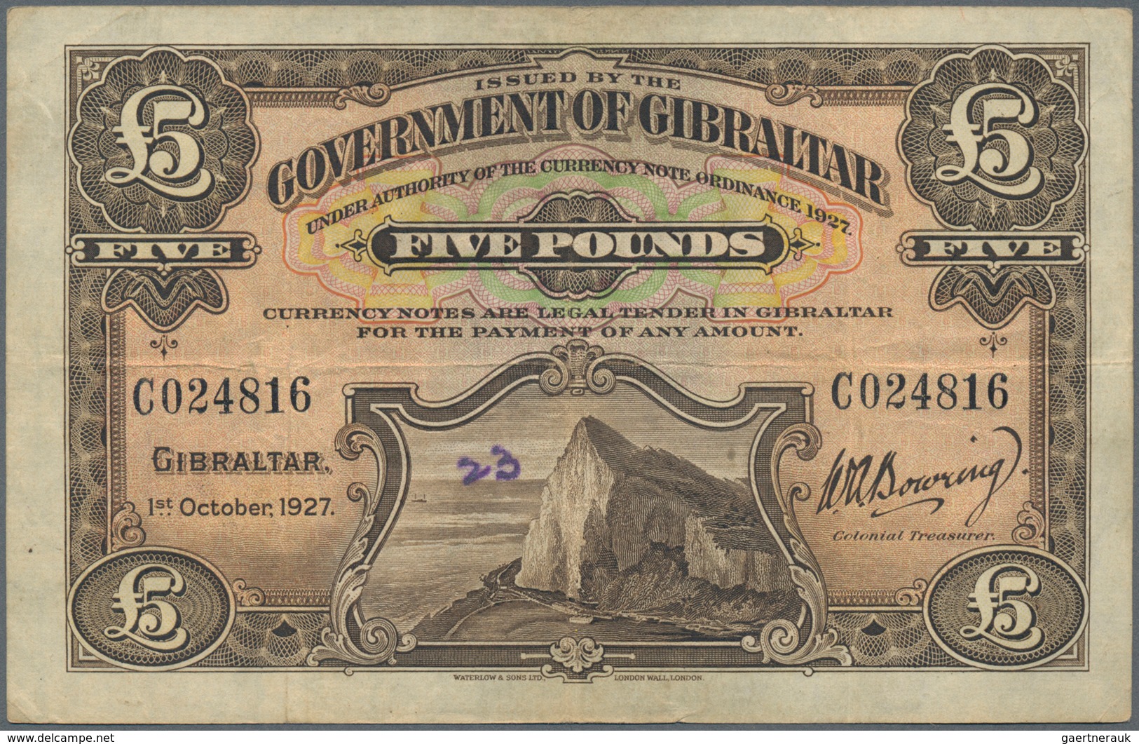 Gibraltar: Highly rare set with 12 banknotes 5 Pounds 1927, P.13, first issue of this note printed b