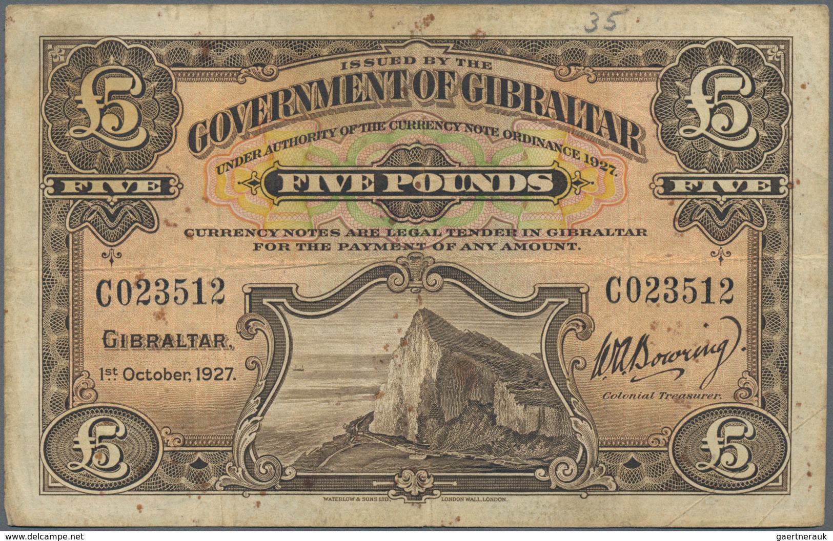 Gibraltar: Highly rare set with 12 banknotes 5 Pounds 1927, P.13, first issue of this note printed b