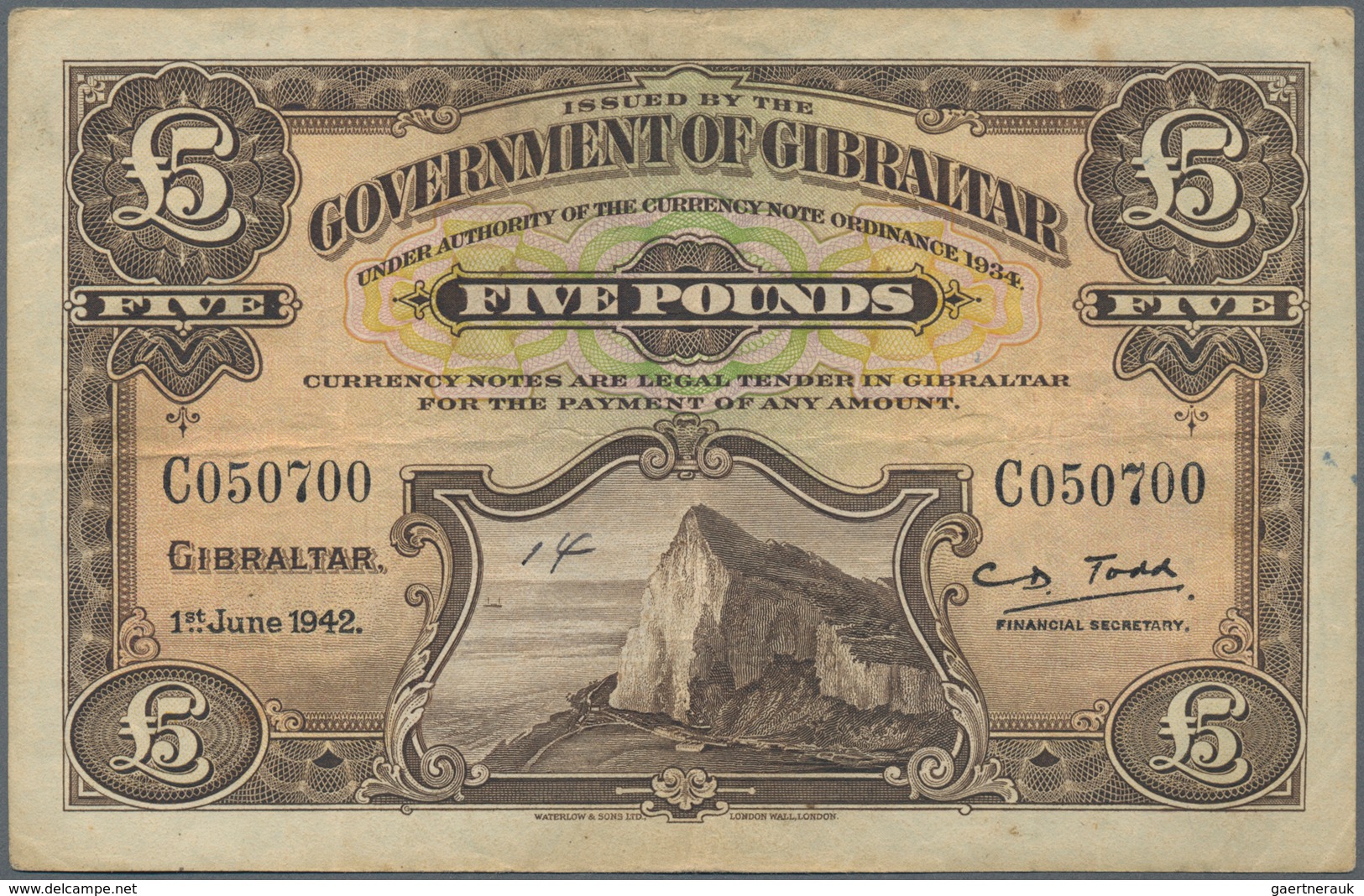 Gibraltar: Very Nice And Rare Set With 4 Banknotes Of The Of The 5 Pounds June 1st 1942 Issue, P.16a - Gibraltar