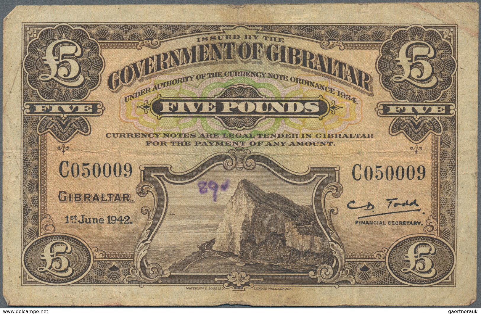 Gibraltar: Very nice and rare set with 4 banknotes of the of the 5 Pounds June 1st 1942 issue, P.16a