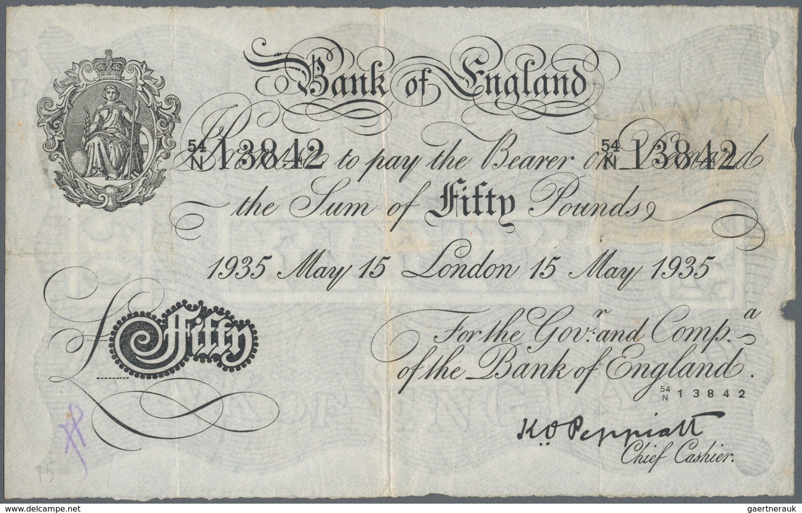 Great Britain / Großbritannien: Operation "BERNHARD" Forgery Of 50 Pounds 1935, London Branch, Signa - Autres & Non Classés