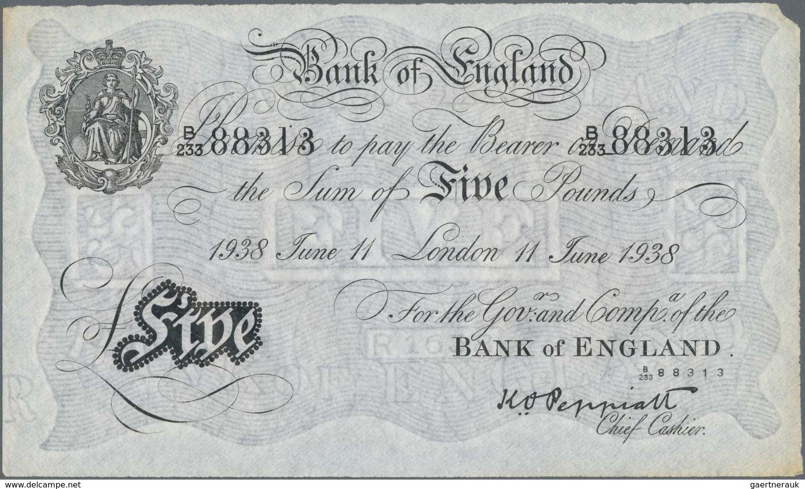 Great Britain / Großbritannien: Bank Of England 5 Pounds 1938 "Bernhard" Forgery, London Branch And - Autres & Non Classés