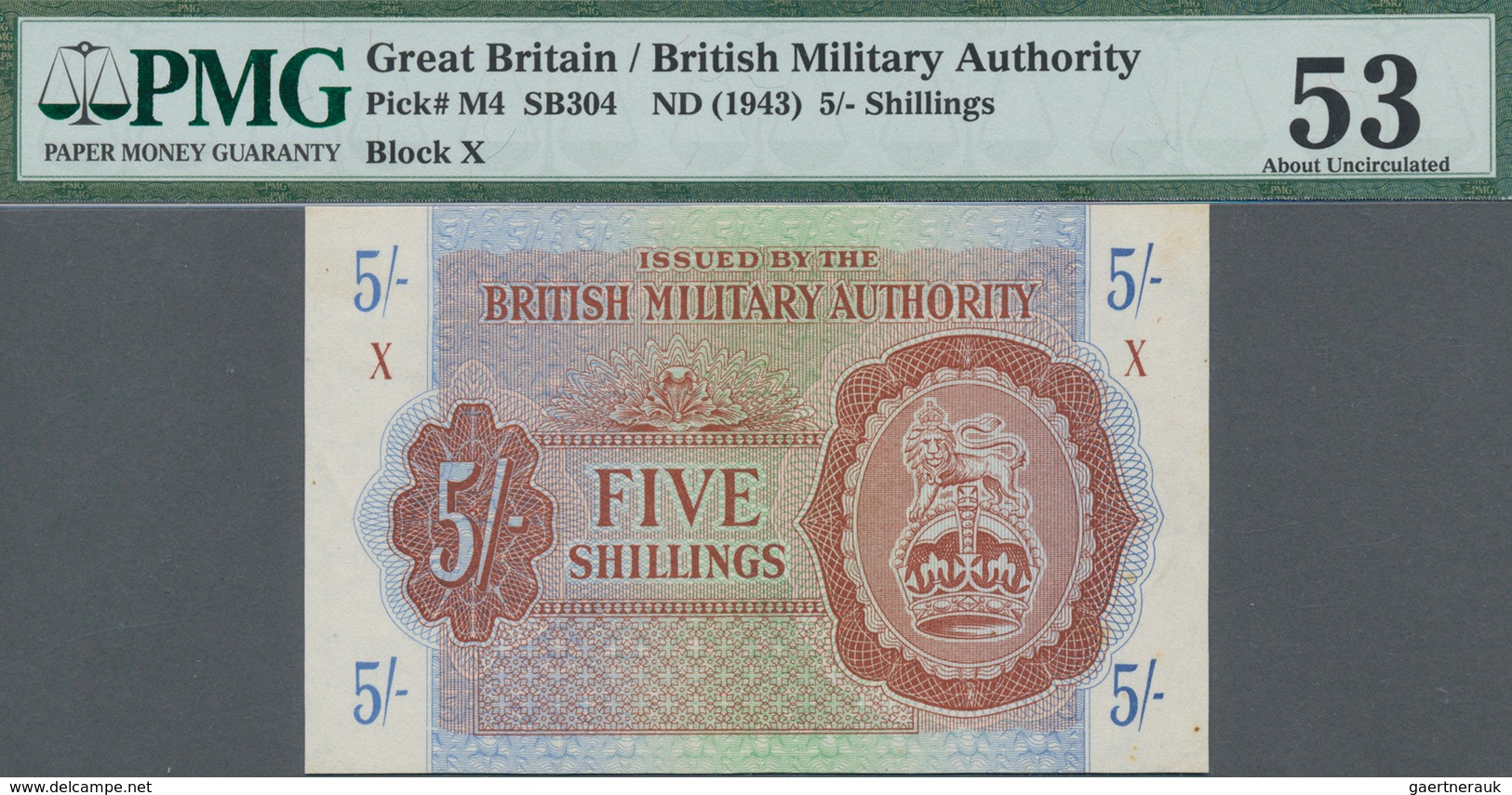 Great Britain / Großbritannien: British Military Authority 5 Shillings ND(1943), P.M4, Block X, Used - Sonstige & Ohne Zuordnung