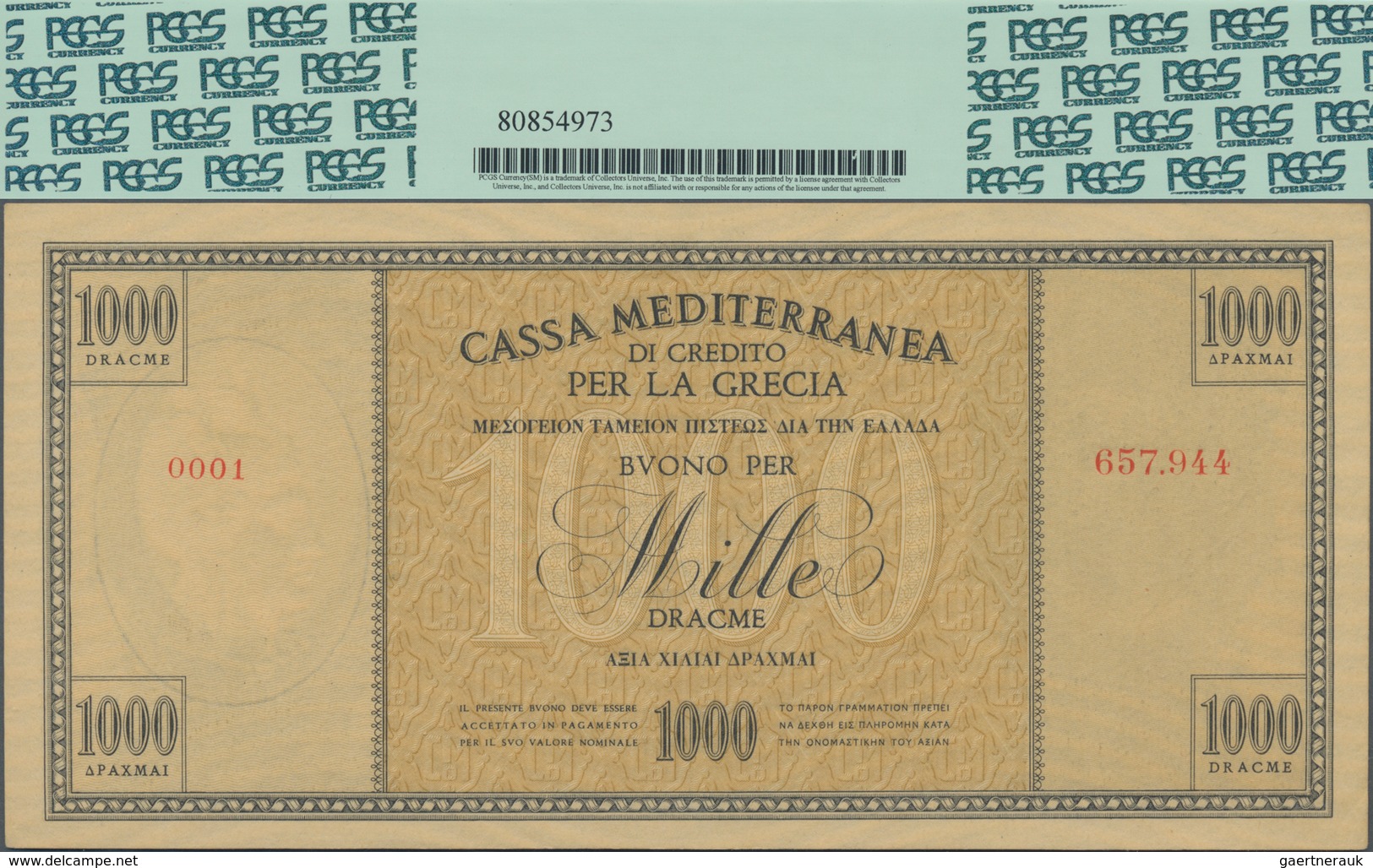 Greece / Griechenland: Cassa Mediterranea Per La Grecia 1000 Drachmai ND(1941), P.M6, Almost Perfect - Grèce