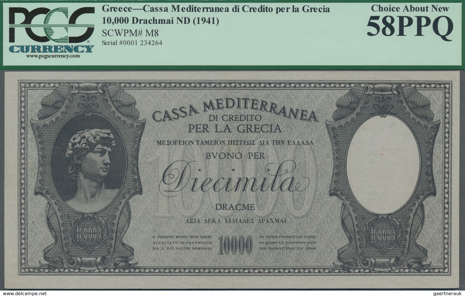 Greece / Griechenland: Cassa Mediterranea Per La Grecia 10.000 Drachmai ND(1941), P.M8, Great Origin - Griechenland