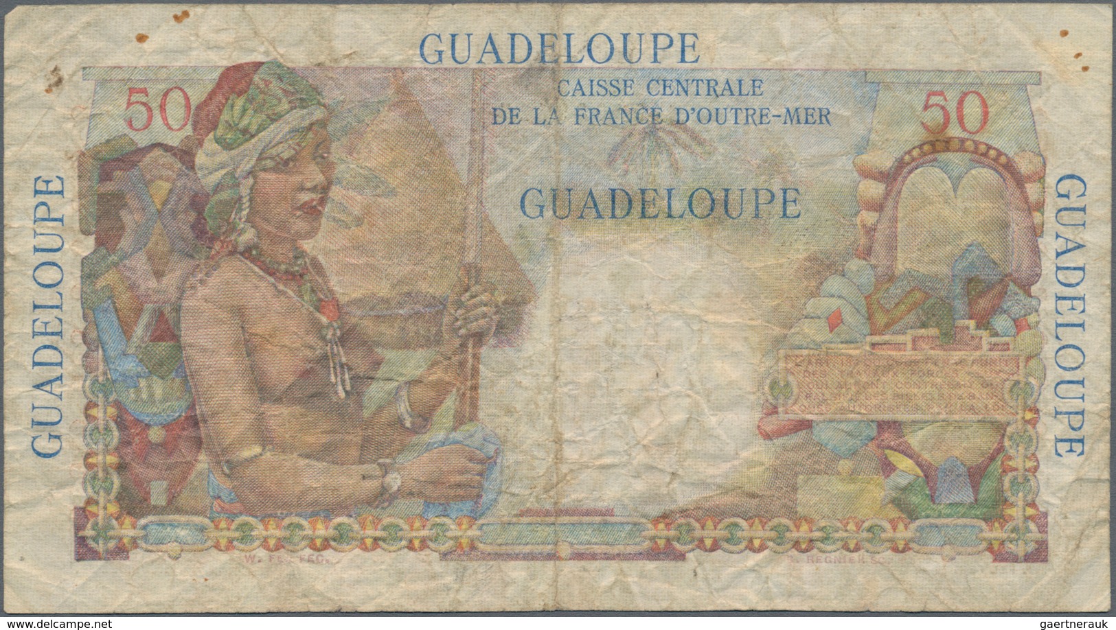 Guadeloupe: Caisse Centrale De La France D'Outre-Mer 50 Francs ND(1947-49), P.34, Rusty Spots And Ti - Autres - Amérique