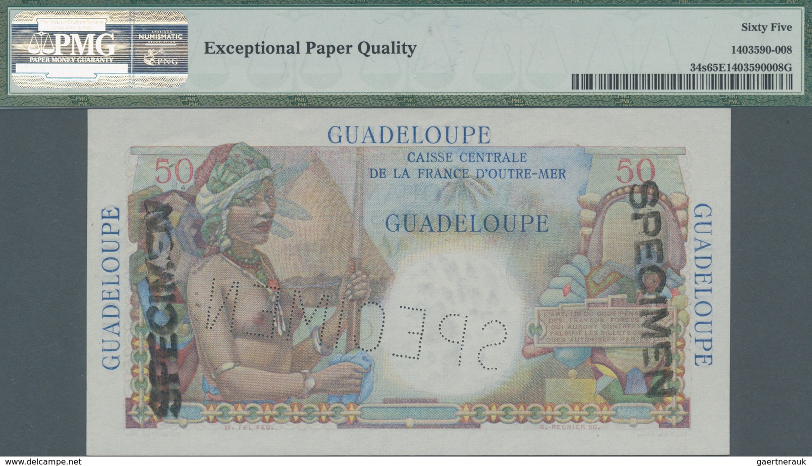 Guadeloupe: Caisse Centrale De La France D'Outre-Mer - Guadeloupe 50 Francs ND(1947-49) SPECIMEN, P. - Autres - Amérique