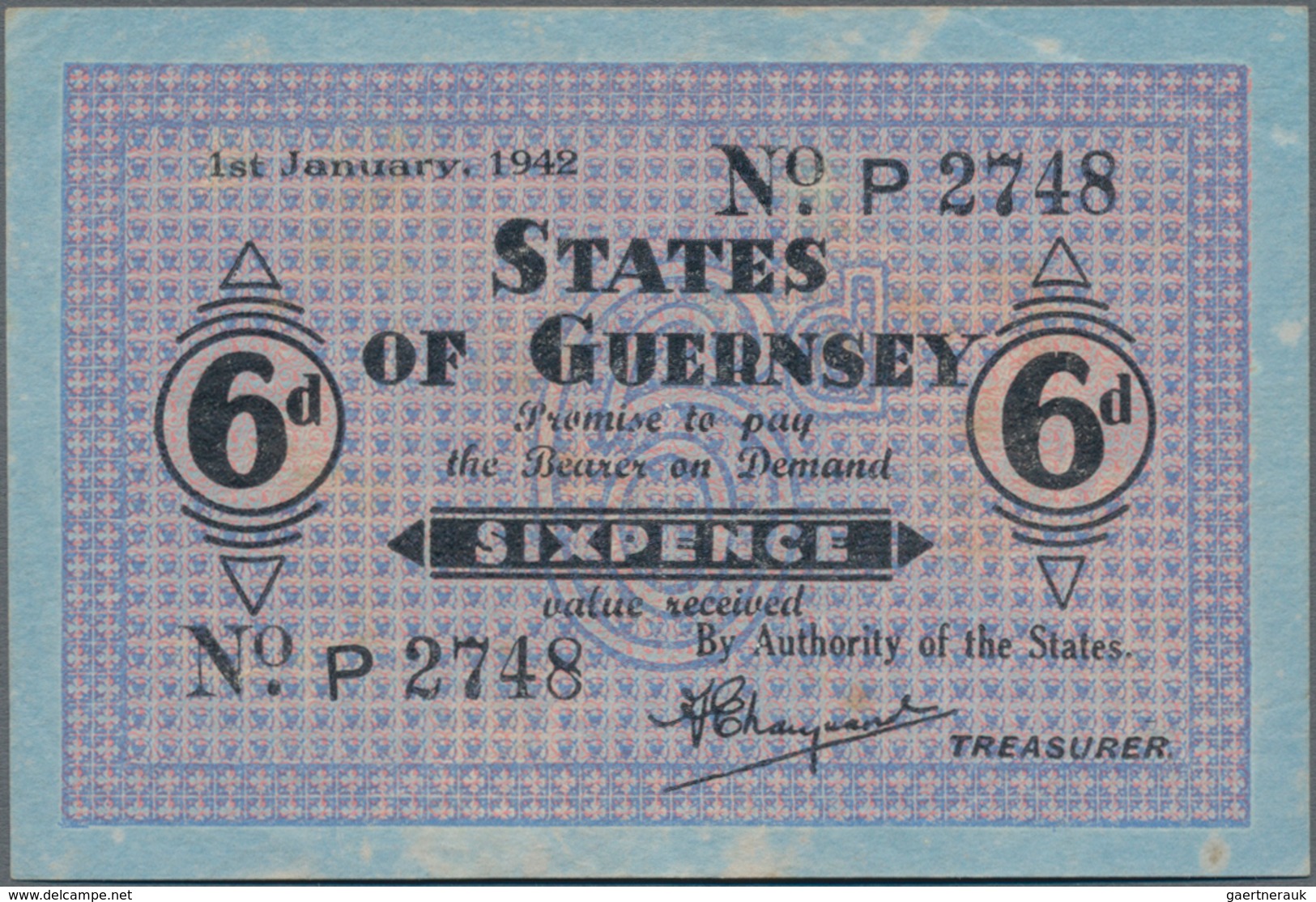 Guernsey: Treasurer Of The States Of Guernsey 6 Pence 1942, P.24, Great Original Shape With A Few Fo - Sonstige & Ohne Zuordnung