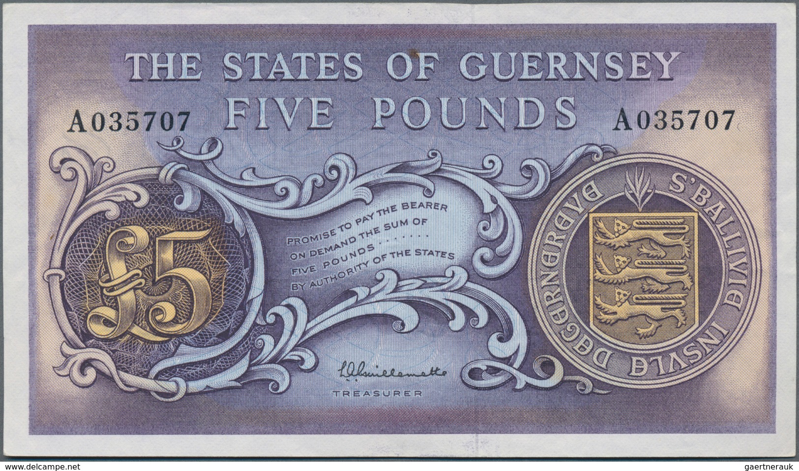 Guernsey: The States Of Guernsey 5 Pounds ND(1969-75), Signature: Guillemette, P.46a, Still Great Co - Autres & Non Classés