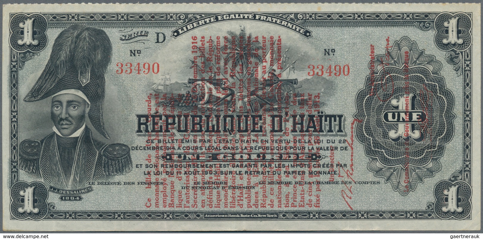 Haiti: Banque Nationale De La République D'Haïti 1 Gourde L.1916, P.137 Overprint On #131, Very Nice - Haiti