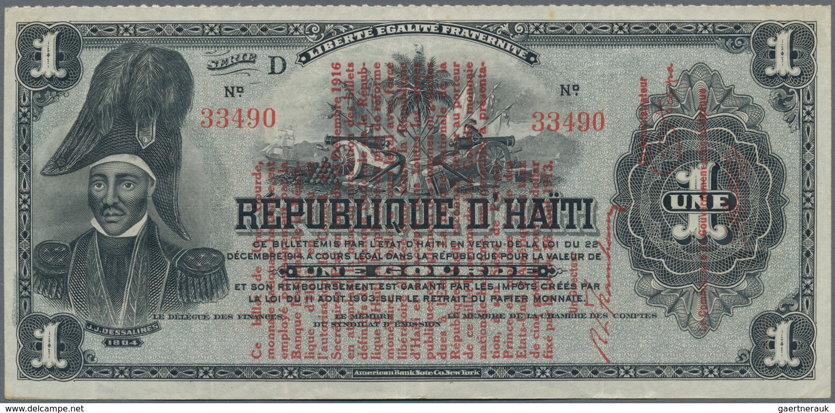 Haiti: Banque Nationale De La République D'Haïti 1 Gourde L.1916, P.137 Overprint On #131, Very Nice - Haïti