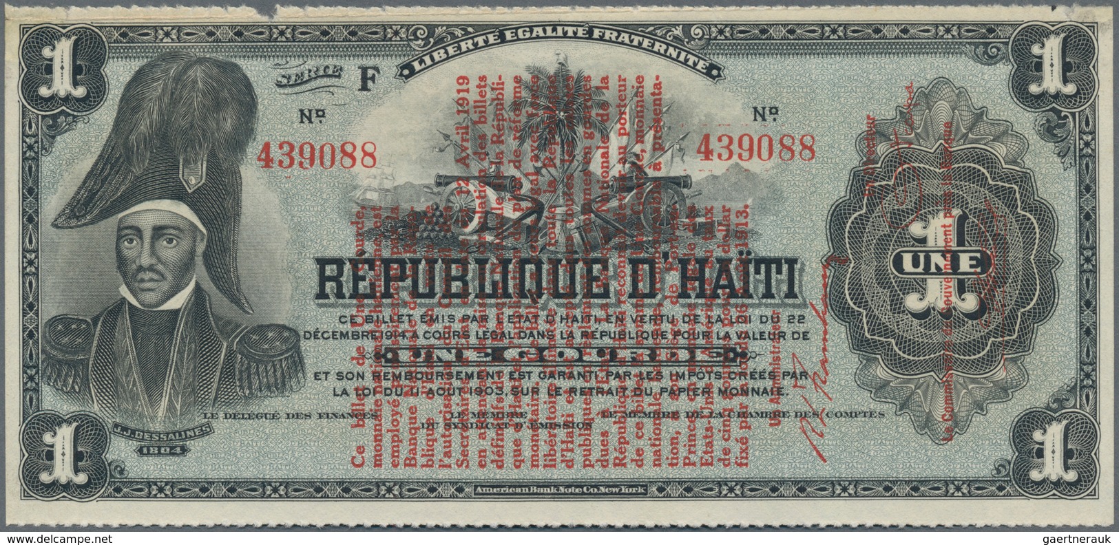 Haiti: Banque Nationale De La République D'Haïti 1 Gourde L.1919, P.140 Overprint On #131, Great Con - Haïti