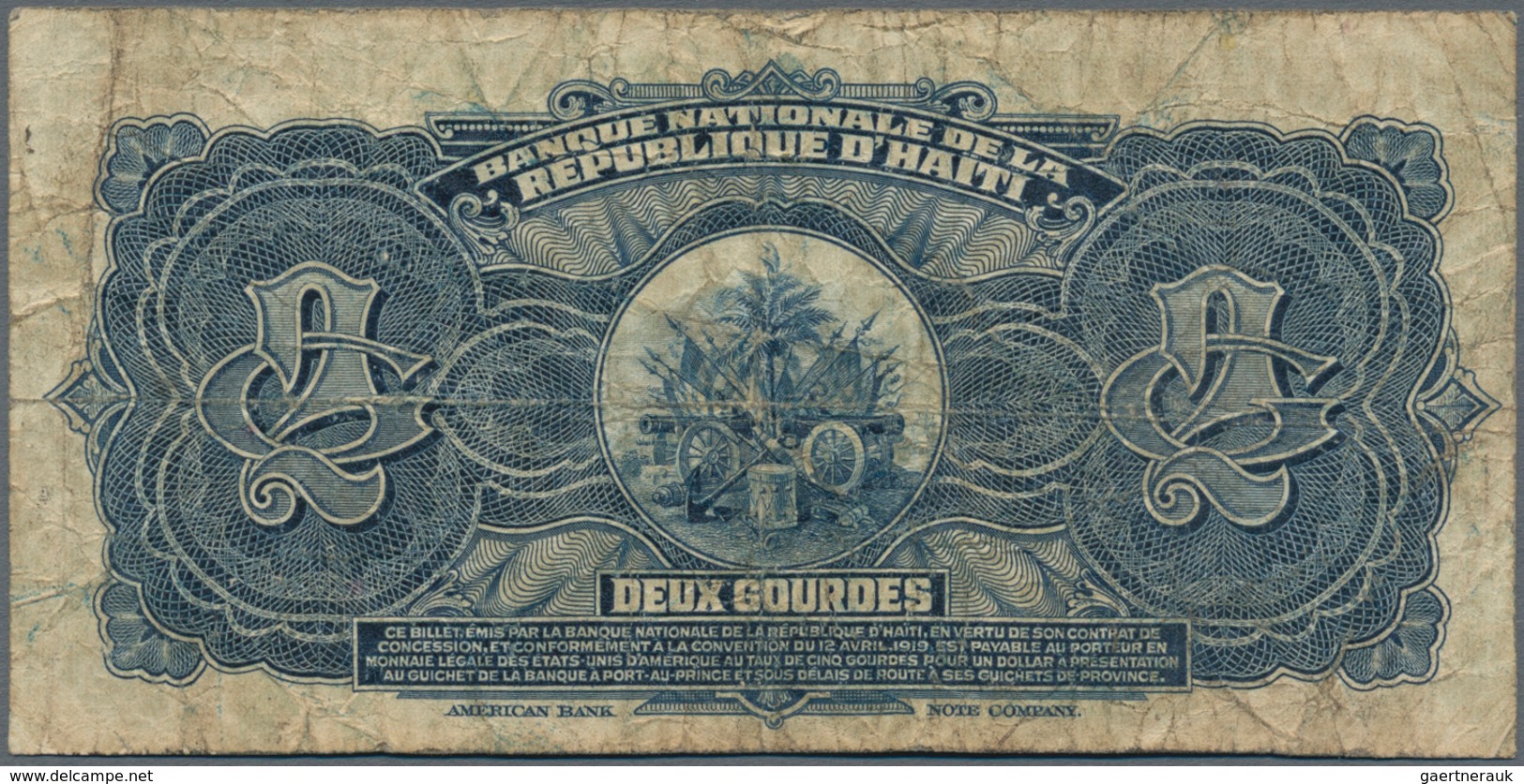 Haiti: Banque Nationale De La République D'Haïti 2 Gourdes ND (1935-1942) Convention 12.04.1919 "Pre - Haïti