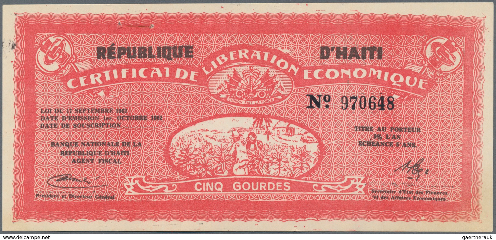 Haiti: Banque Nationale De La République D'Haïti Seldom Offered Pair With 5 And 100 Gourdes 1962 Of - Haiti