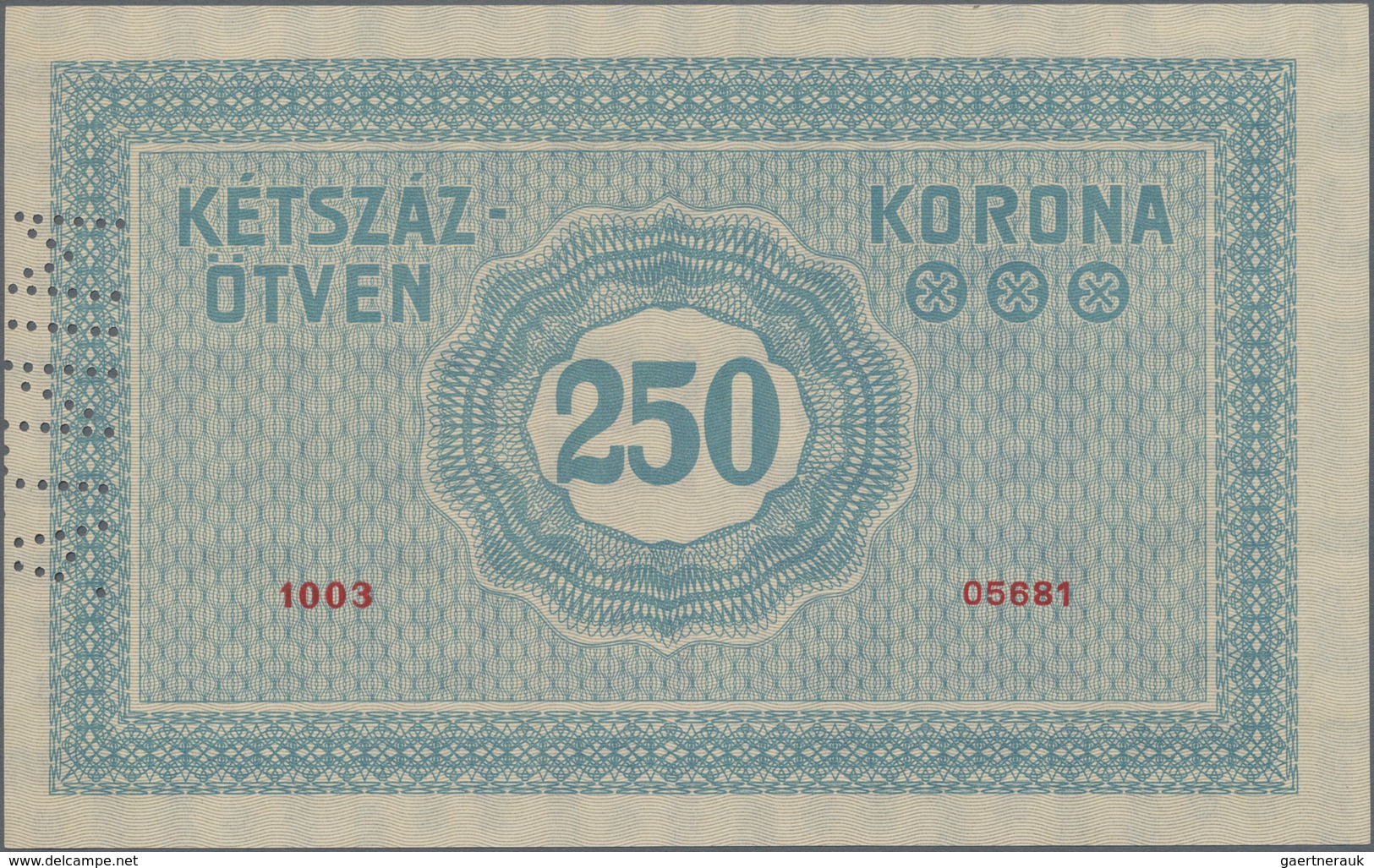 Hungary / Ungarn: Royal Hungarian War Loan Bank 250 Korona 1914 SPECIMEN, P.1s With Perforation "MIN - Hongrie