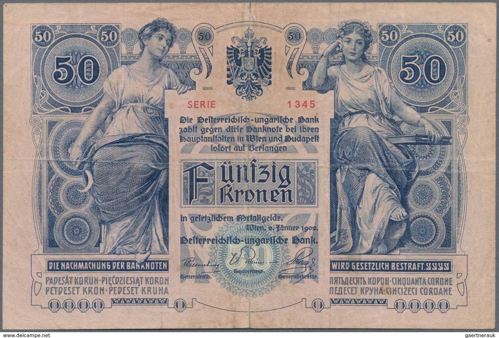 Hungary / Ungarn: Osztrák-Magyar Bank / Oesterreichisch-Ungarische Bank 50 Korona 1902 (1920) With H - Ungarn