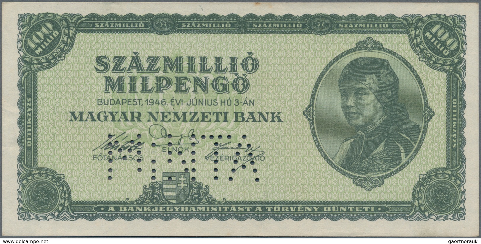 Hungary / Ungarn: Set With 7 Banknotes Series 1920 – 1946, All SPECIMEN With Perforation "Minta" And - Hongrie